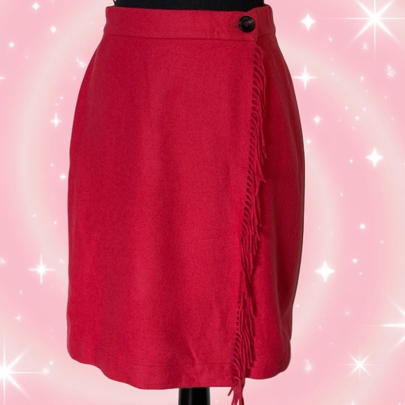 Crisca Pink Fringe Wool Wrap Skirt Size 40 - Picture 1 of 6